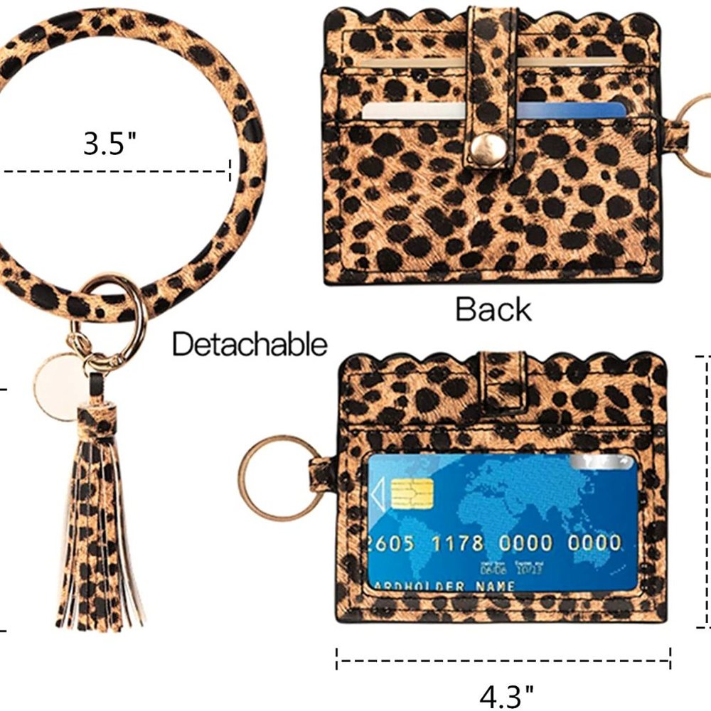 Leopard Bracelet Keychain Card Holder Leather - Picture 7 of 8